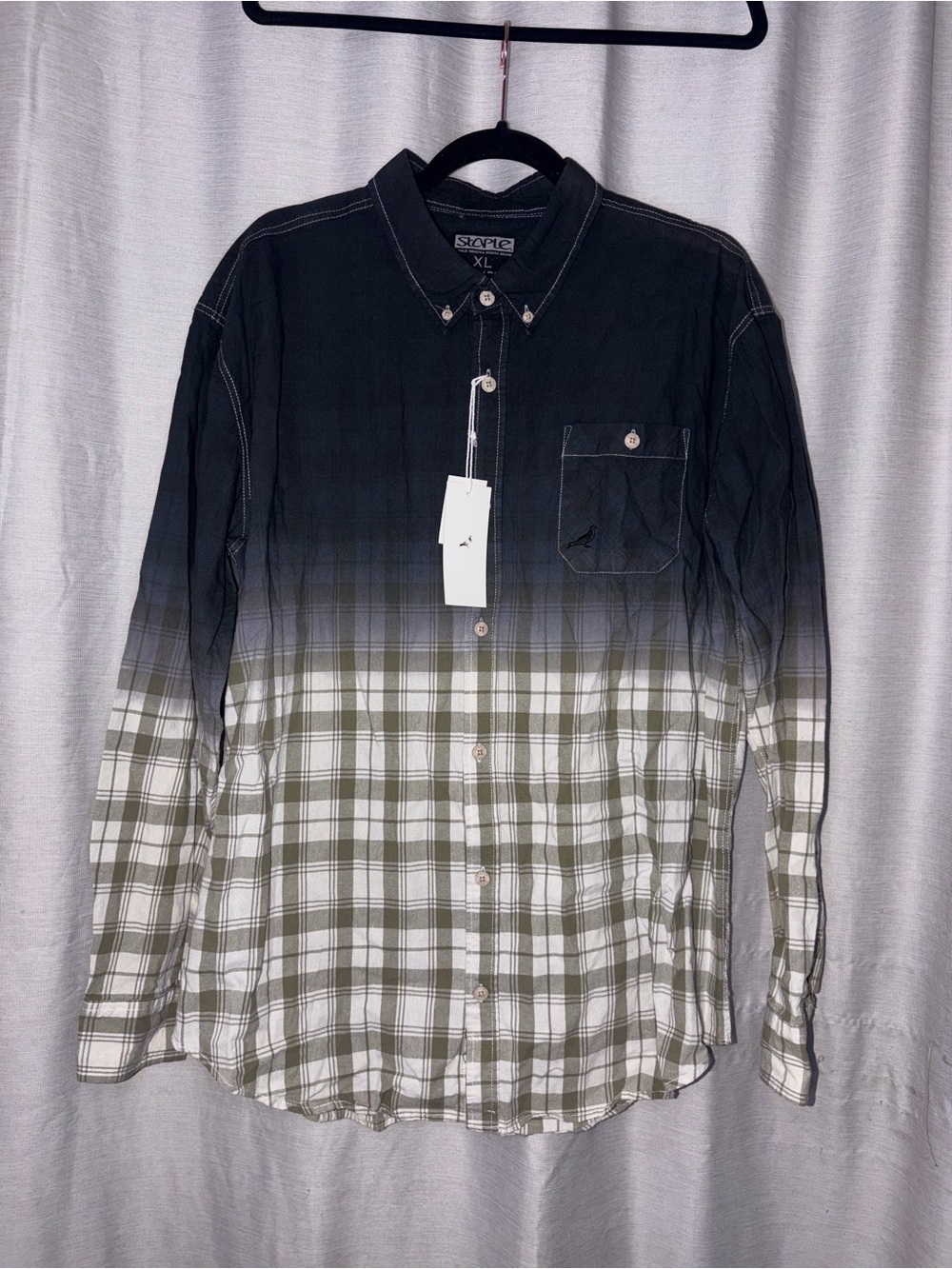 Men's staple Ombre Black to Olive Plaid Button-Down Shirt